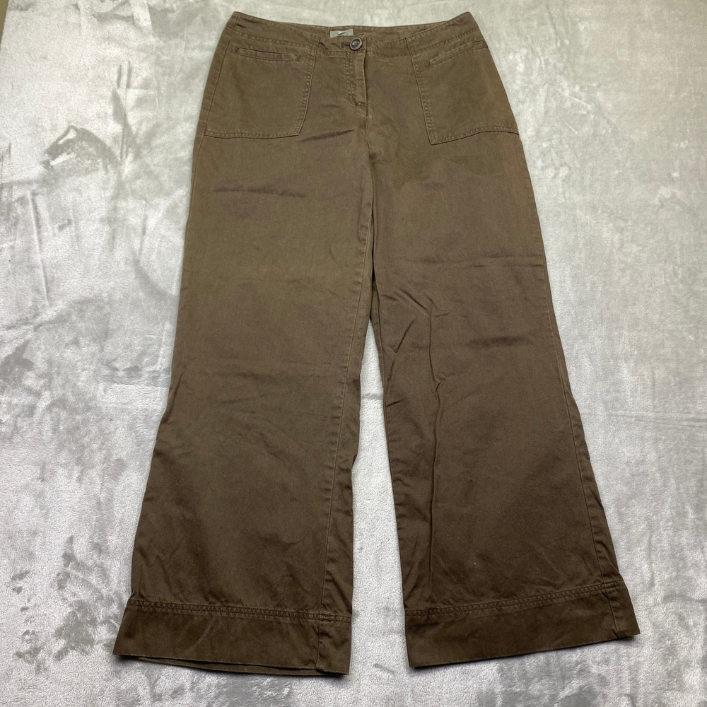 J Jill Brown Wide Leg Cropped Pants Womens 12 P Fits 31" Cotton Casual Career